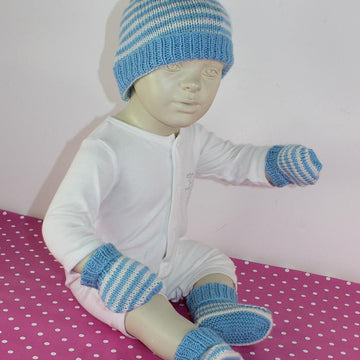 Baby Easy Stripe Beanie, Booties & Mittens