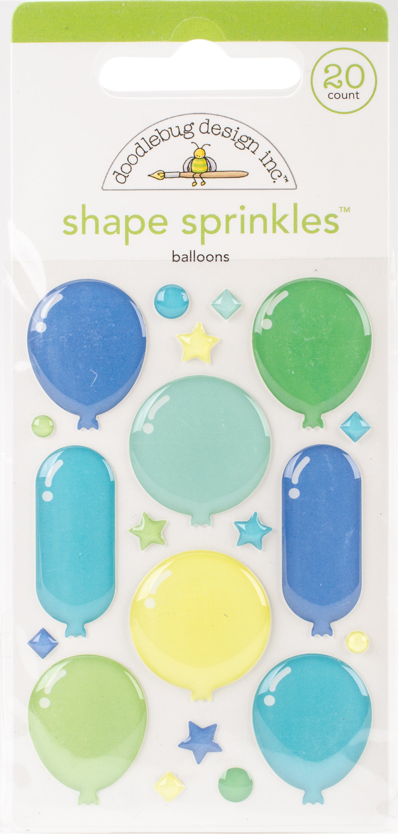 Doodlebug Sprinkles Adhesive Glossy Enamel Shapes - Balloons, 20/Pkg