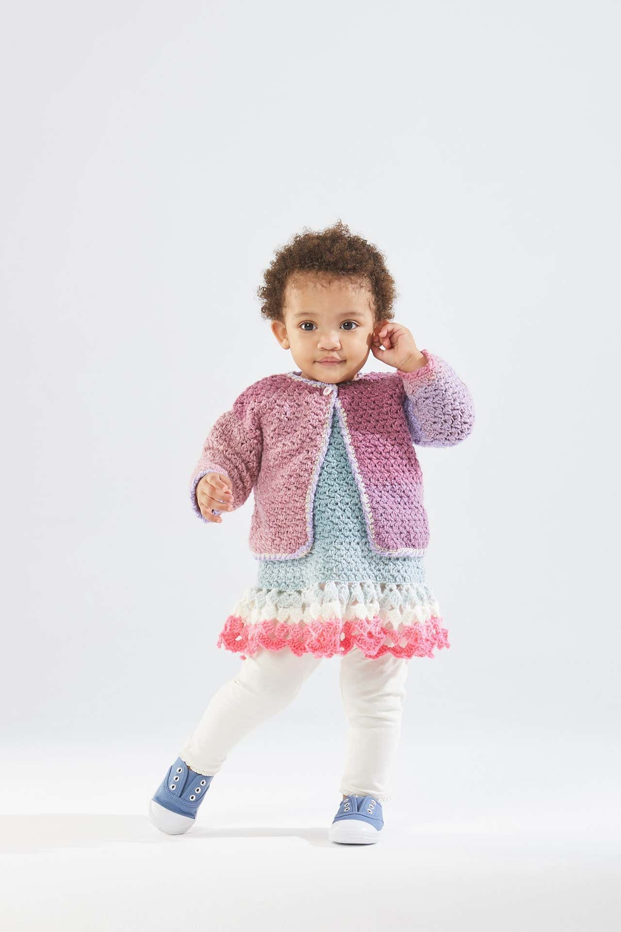 Tea Party Dress and Cardi in Lion Brand Mandala - Downloadable PDF