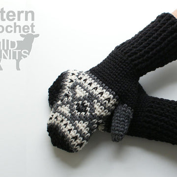 Fair Isle Crochet Diamond Mittens (2016003)
