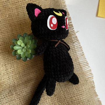 Crochet pattern for Luna cat. Cute soft toy knitted by hand. Sailor Moon.