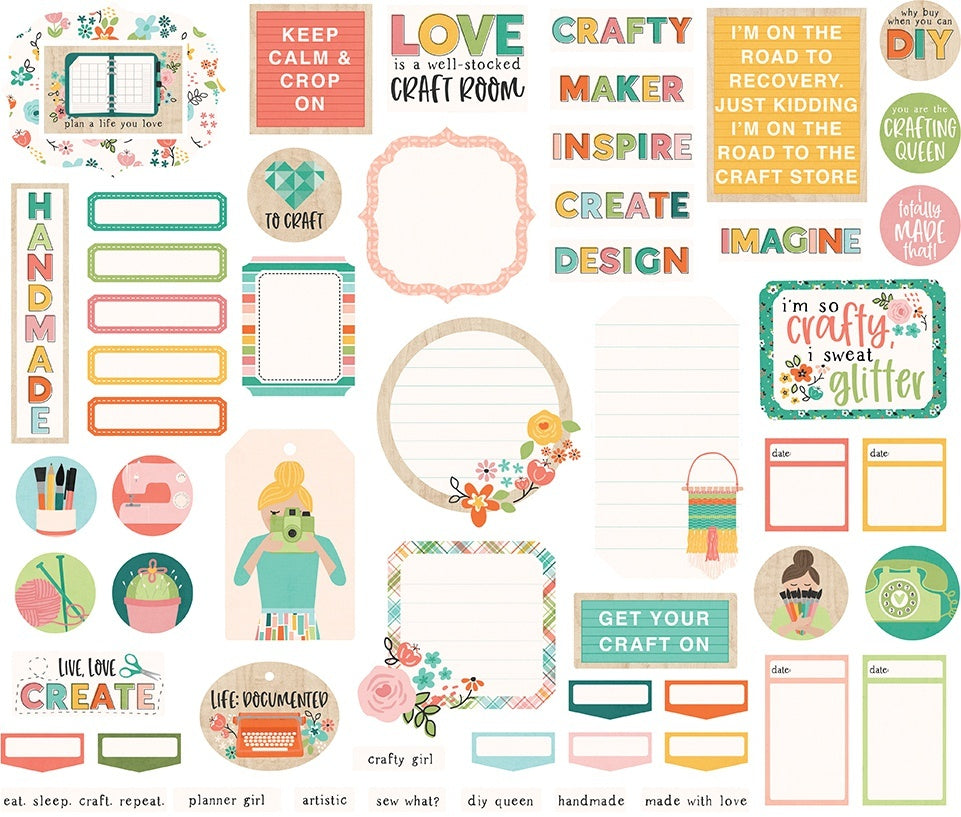 Simple Stories Hey, Crafty Girl Bits & Pieces Die-Cuts 56/Pkg - Journal