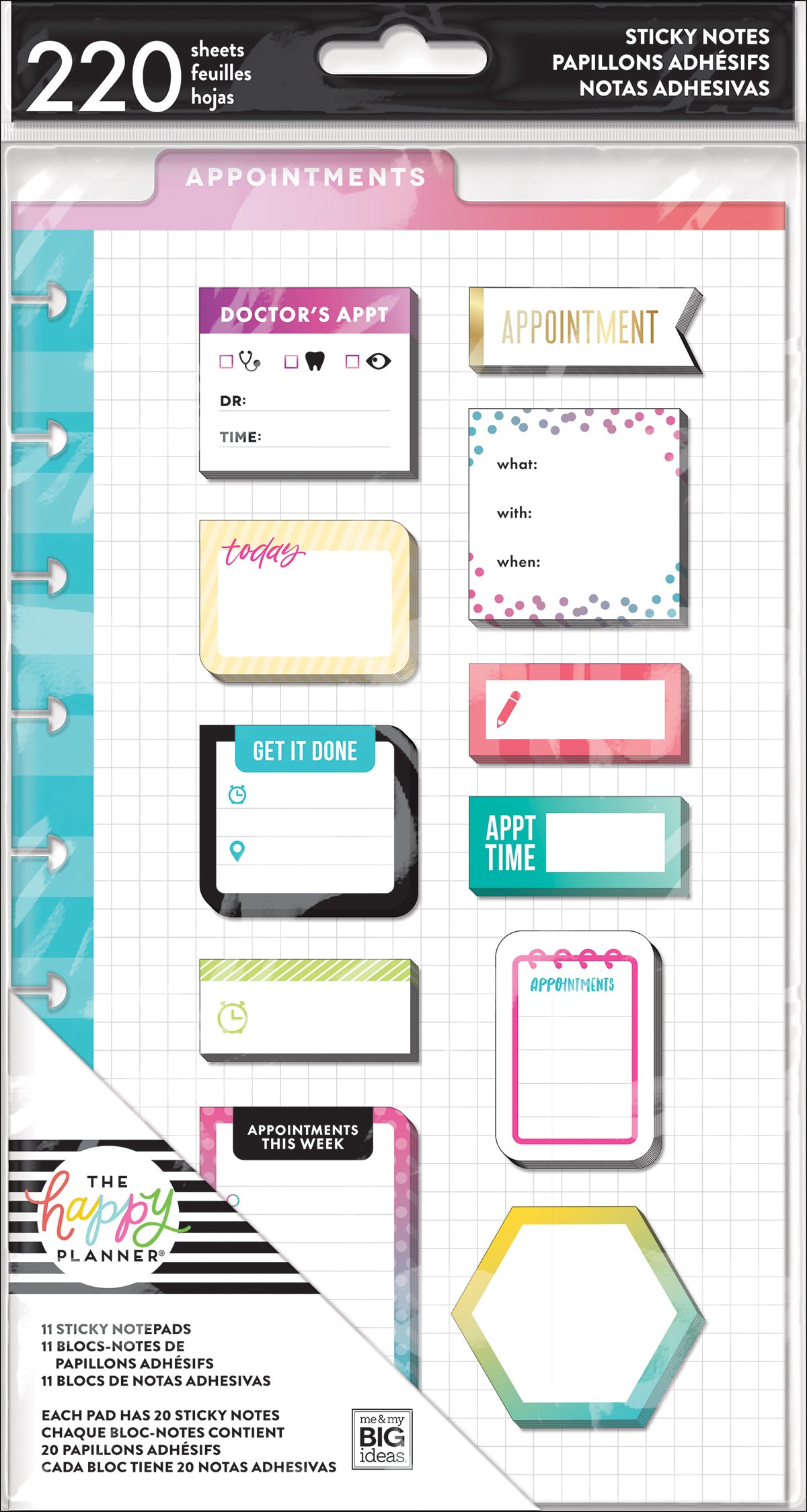 Happy Planner Sticky Notes 220/Pkg - Appointments-Classic, 11 Designs/20 Each
