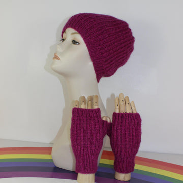 Adult Teen Fishermans Rib Slouch Hat & Fingerless Gloves