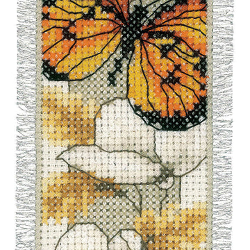 Vervaco Bookmark Kit Butterfly On Flowers Iv Cross Stitch Kit - Yellow Only