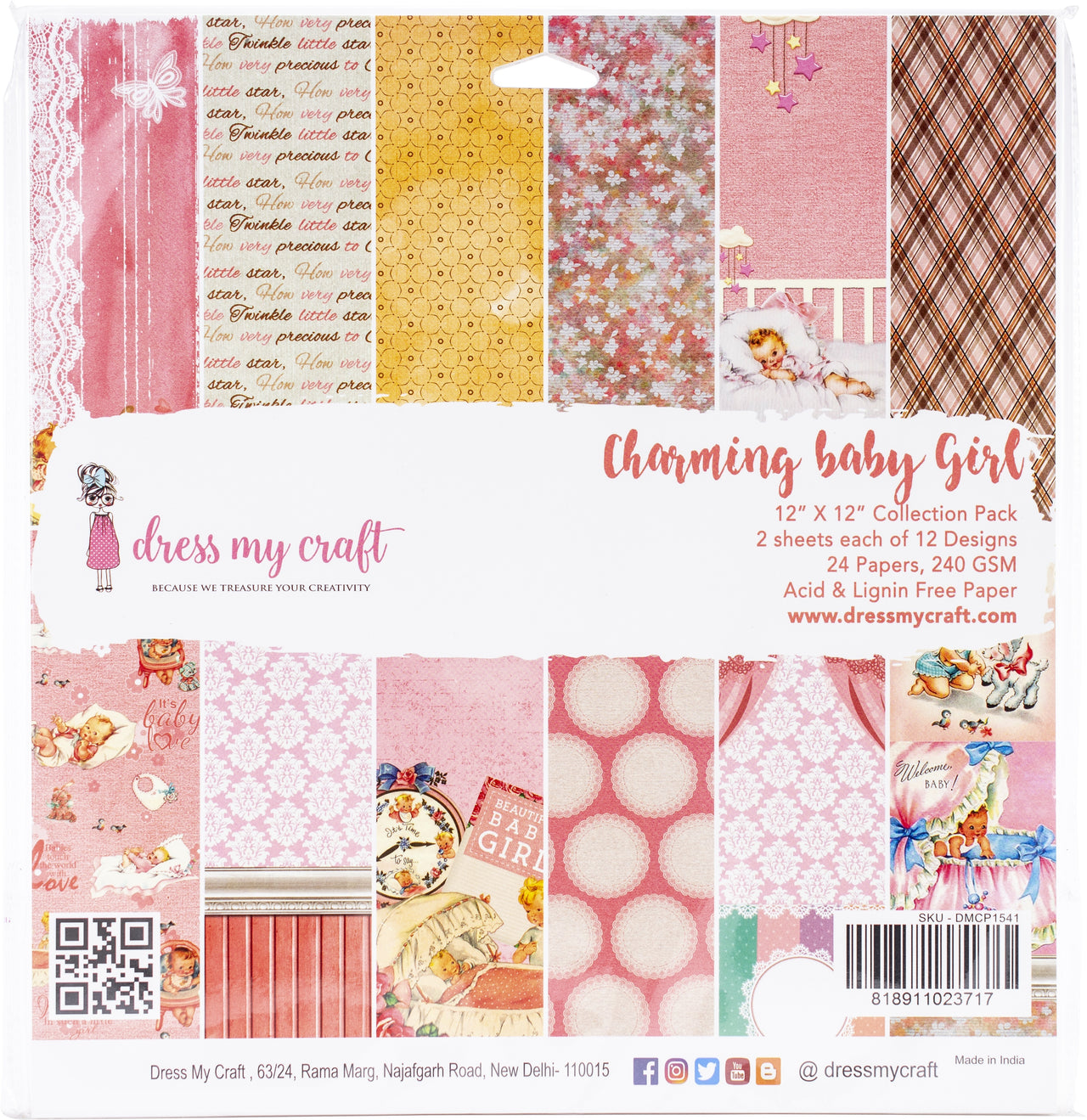 Dress My Crafts Single-Sided Paper Pad 12"X12" 24/Pkg - Charming Baby Girl, 12 Designs/2 Each