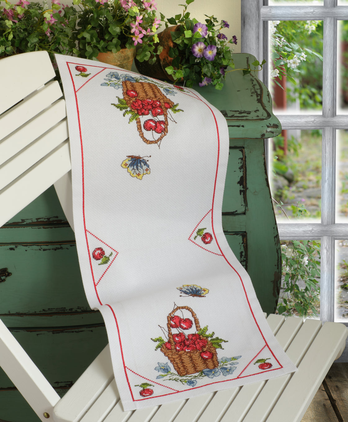Anchor Cherries in a Basket Runner Cross Stitch Kit - 27cm x 74cm
