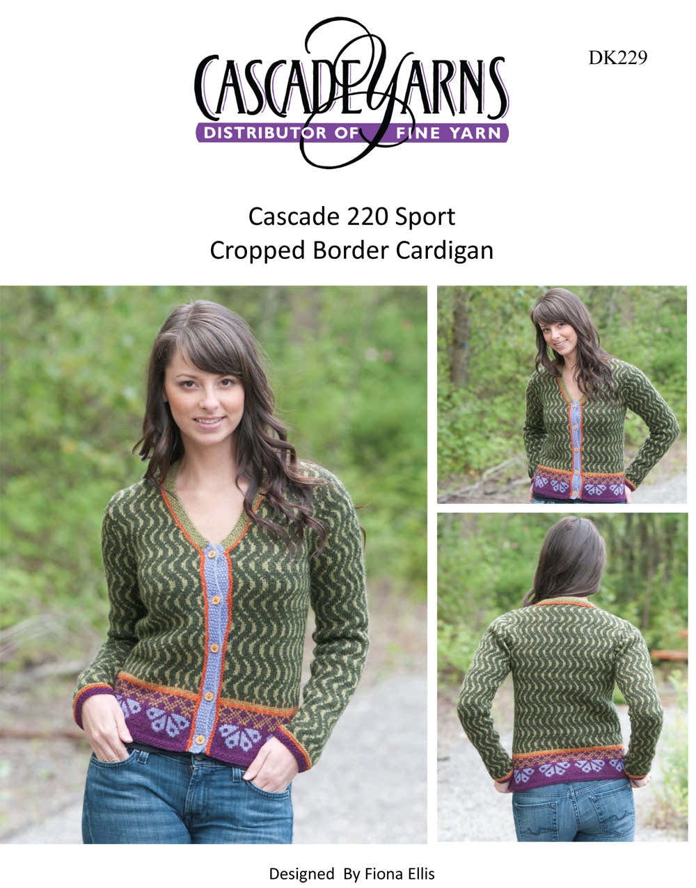 Cropped Border Cardigan in Cascade 220 Sport - DK229