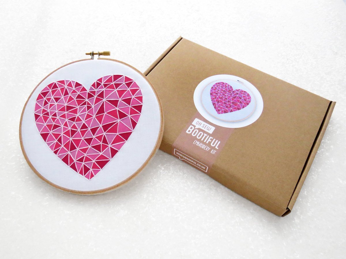 Ohsewbootiful Pink Geometric Heart Printed Embroidery Kit