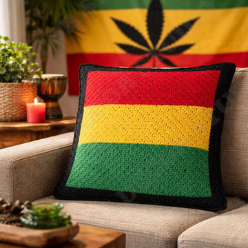 Rasta Reggie Pillow Jamaica Bordered Cushion Mini C2C Diagonal Crochet Pattern