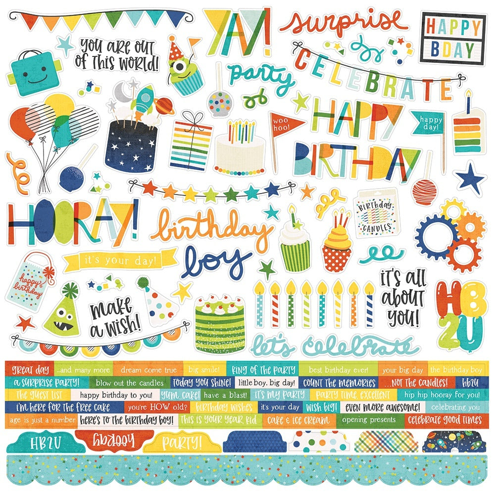 Simple Stories Birthday Blast Cardstock Stickers 12"X12" - Combo
