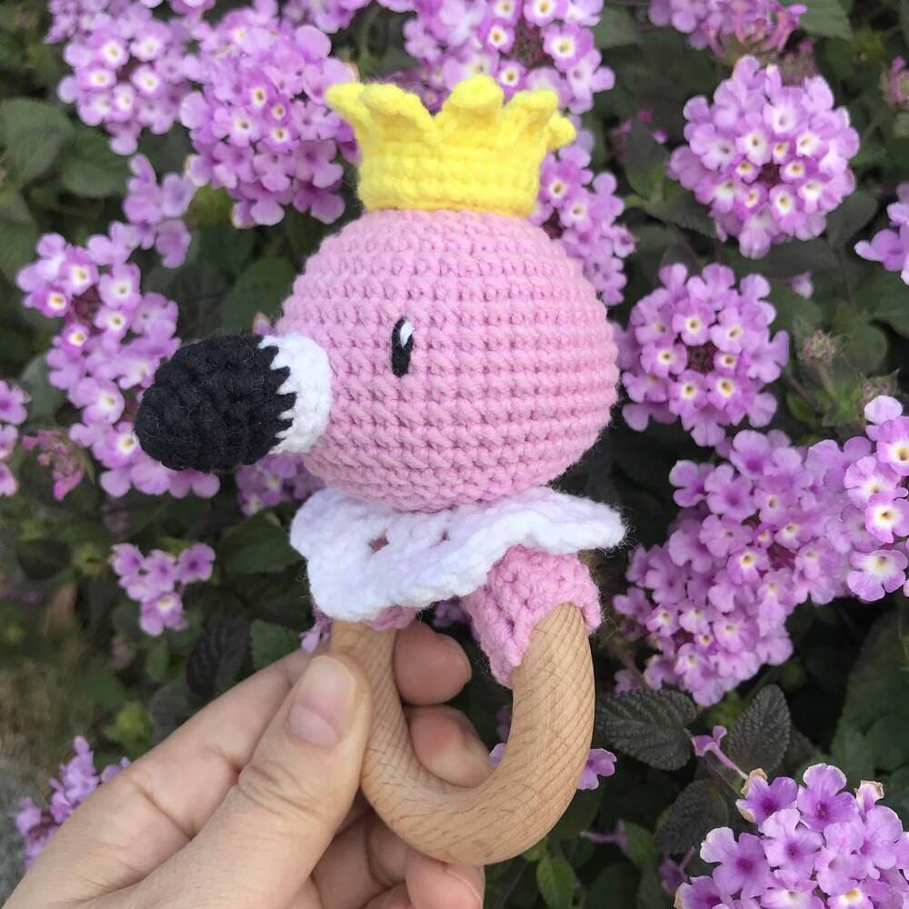 Crochet Rattle Flamingo,Crochet Teething Ring patterns,Crochet Pattern Cute,Crochet Animals,Crochet Patterns for Baby Girl