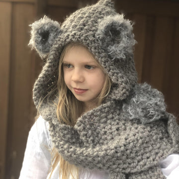 Knitted coala hooded scarf