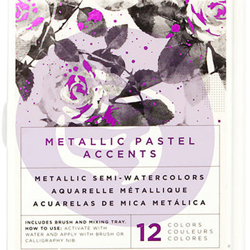Prima Marketing Prima Art Philosophy Metallic Accents Semi-Watercolor Paint - 12 Pastel Cakes & Brush