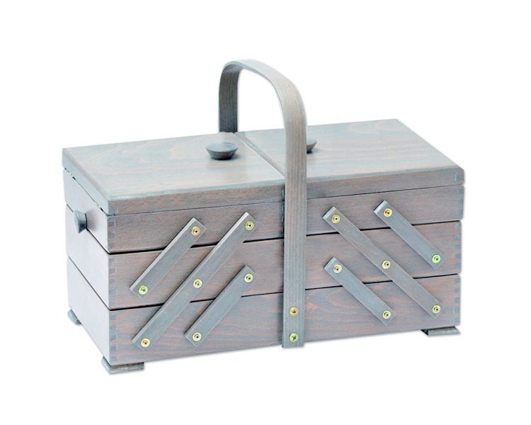 Large Cantilever Sewing Box, Beech Wood - Antique Grey
