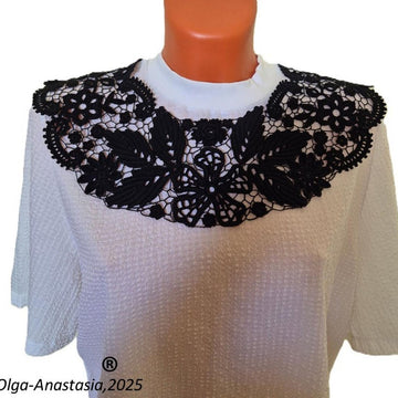 Detachable black lace crochet collar