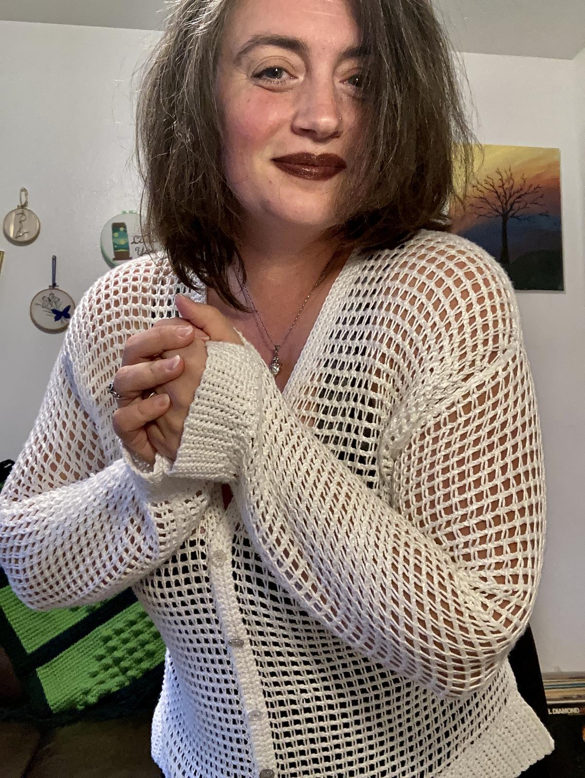 Tunisian Mesh Faux Cardigan