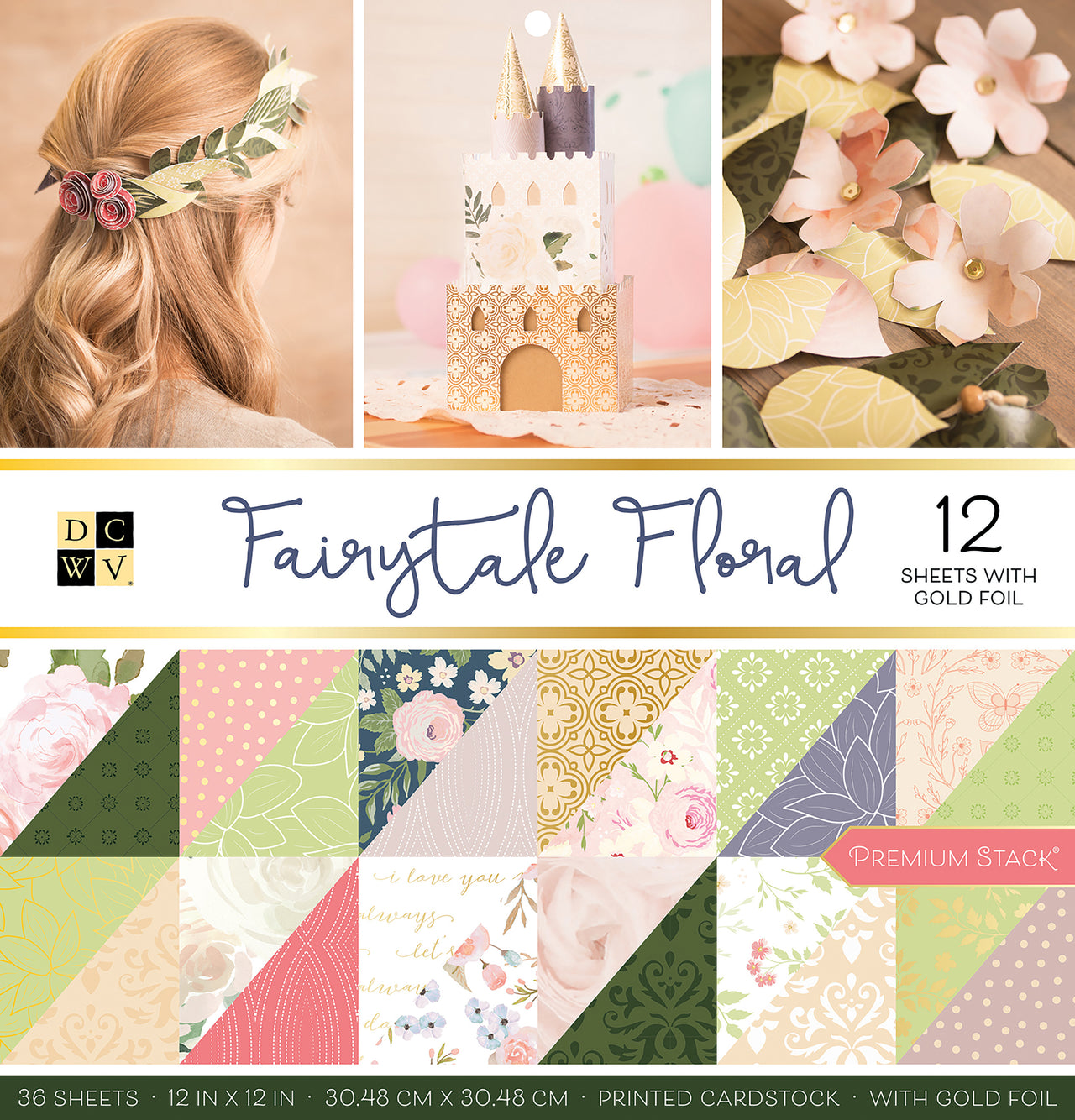 American Crafts DCWV Double-Sided Cardstock Stack 12"X12" 36/Pkg - Fairytale Floral, 18 Designs/2 Each