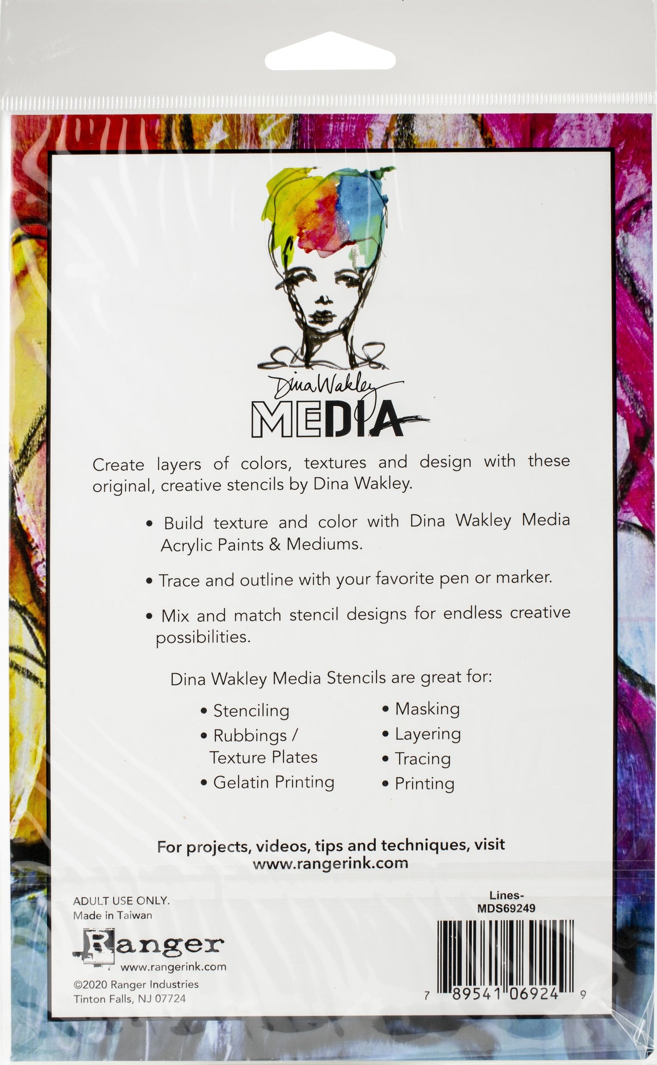 Ranger Dina Wakley Media Stencils 9"X6" - Lines