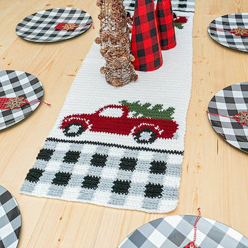 Red Christmas Truck Table Runner