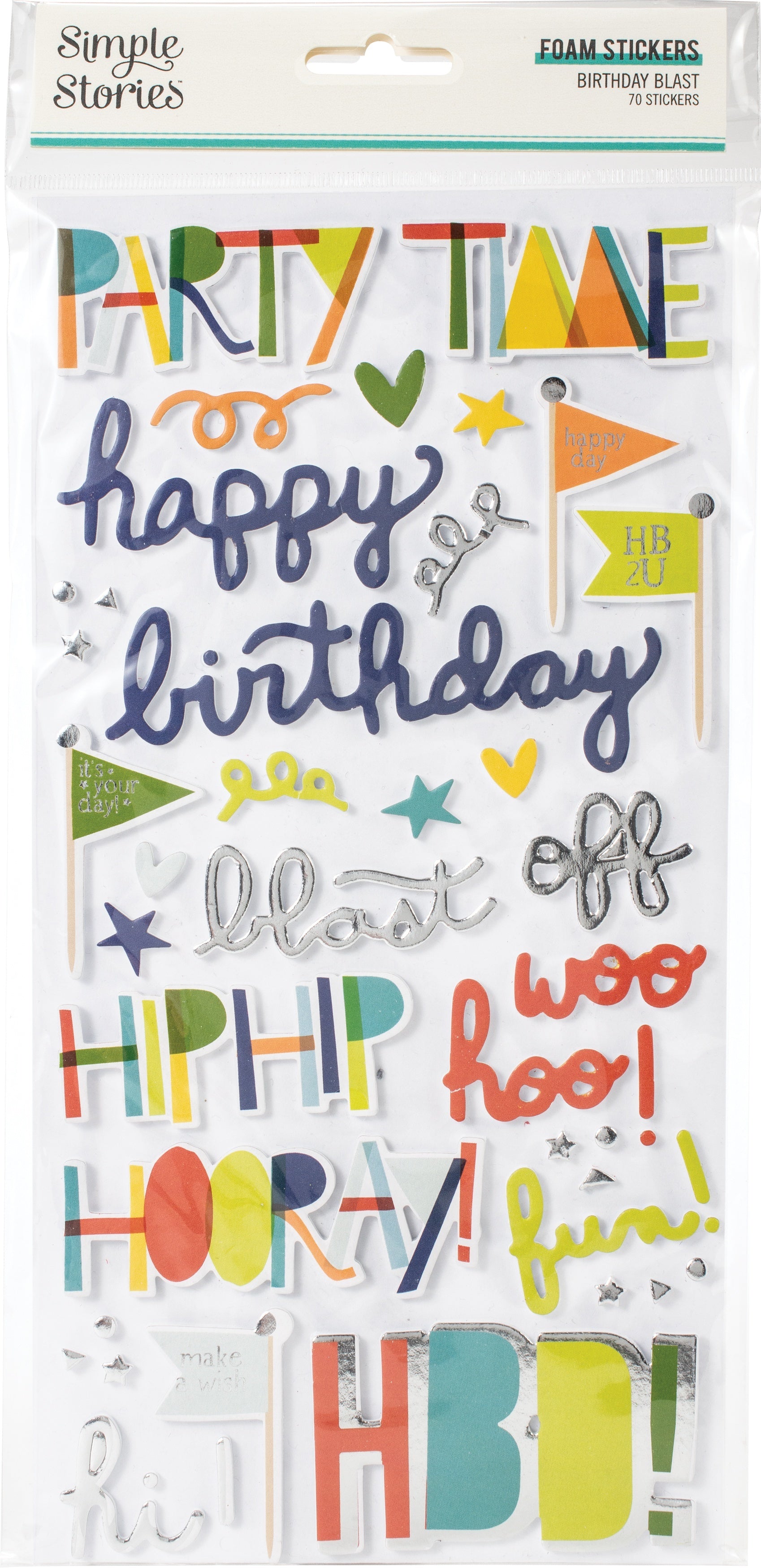 Simple Stories Birthday Blast Foam Stickers 70/Pkg - 619969