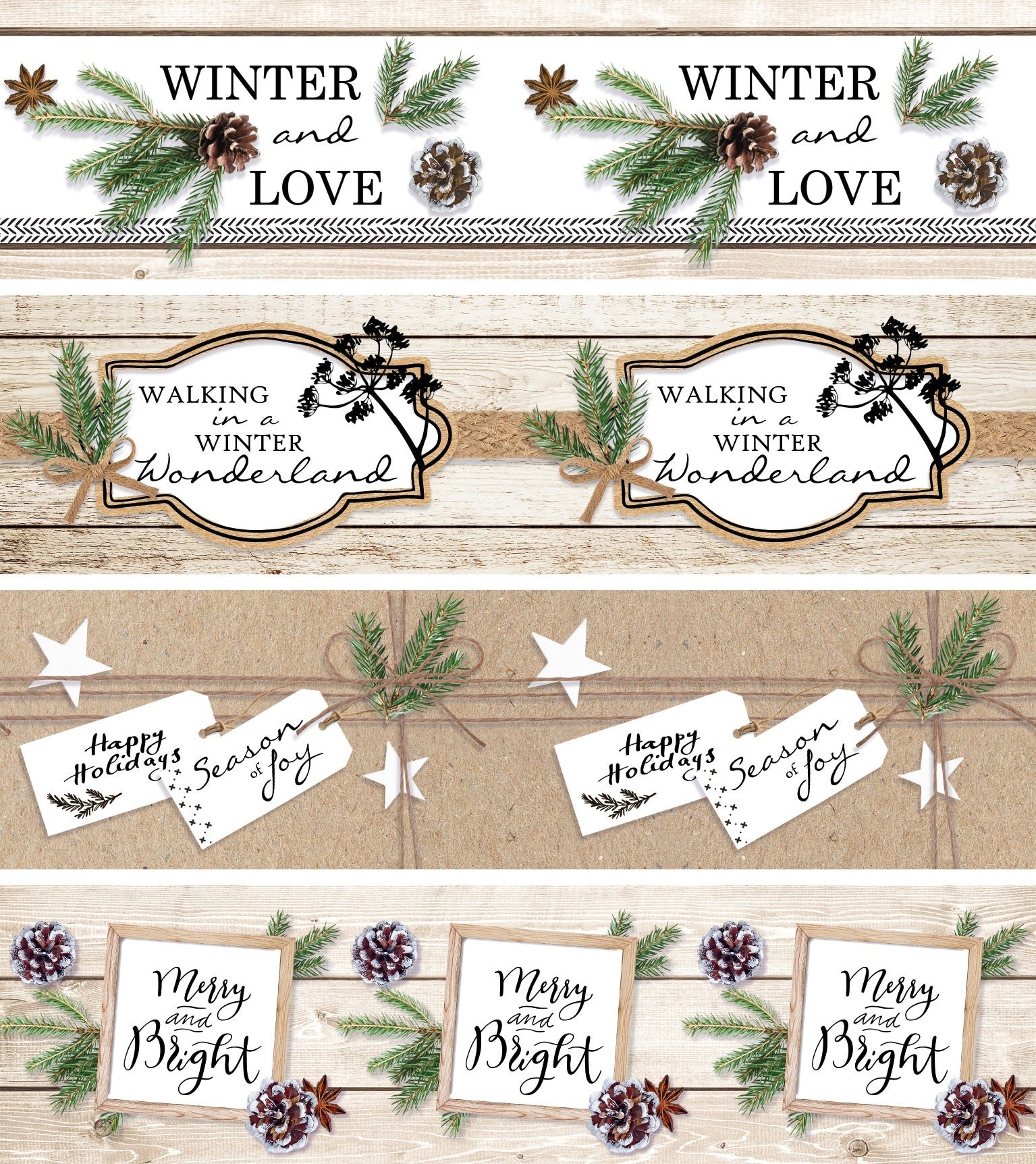 Studio Light Shrink Sleeves 10.25"X2.75" 4/Pkg - Handlettering Winter & Love, 4 Designs