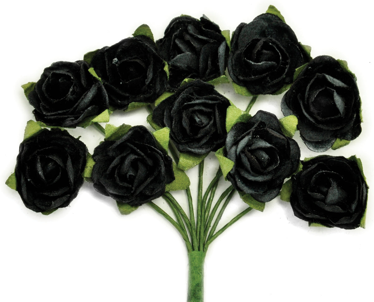 Kaisercraft Mini Paper Blooms Flowers W/Wire Stem 10/Pkg - Black, .5"