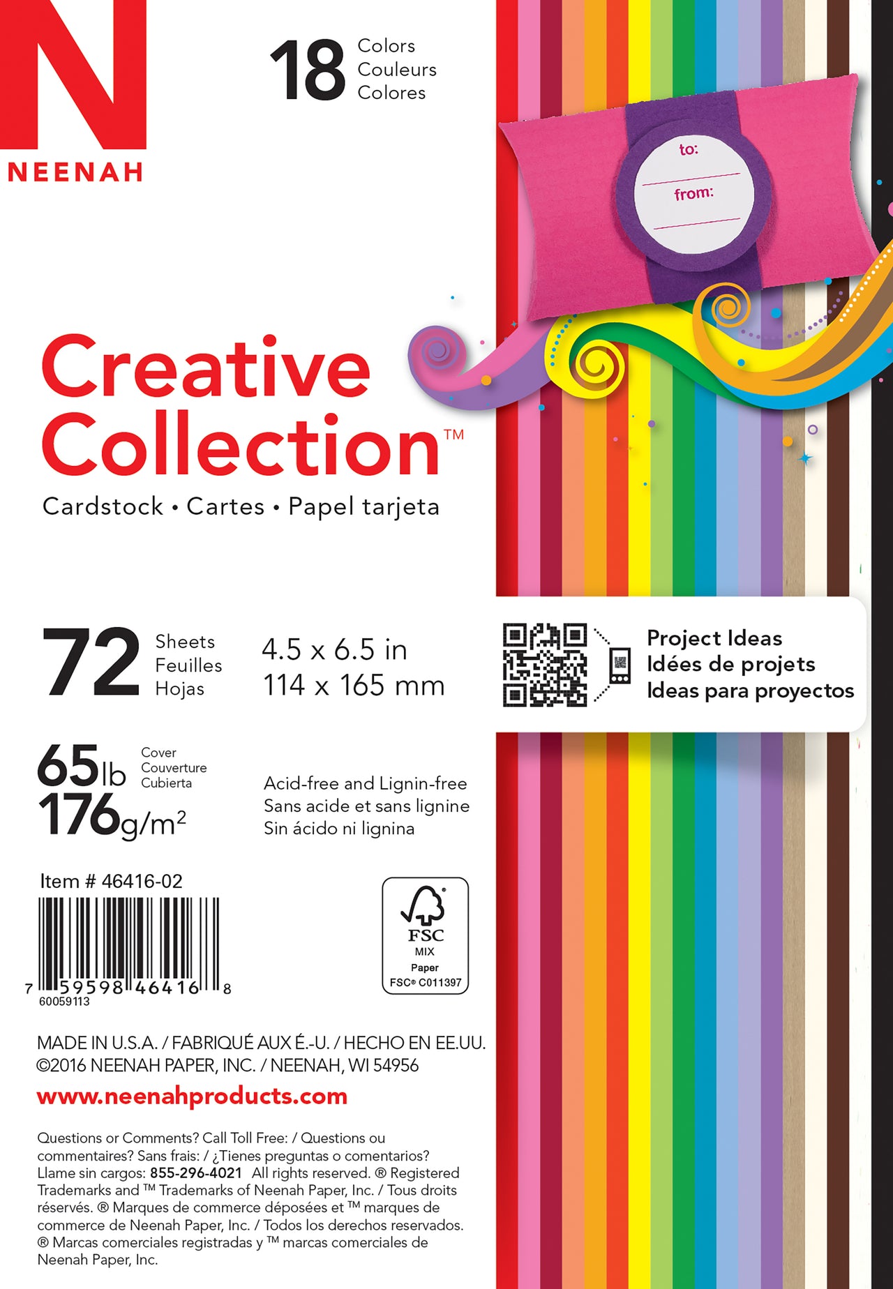 Neenah Paper Neenah Creative Collection Cardstock Pack 4.5"X6.5" 72/Pkg - 18 Bold & Vivid Colors