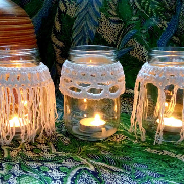 Crochet Boho Candle Cozy Trio