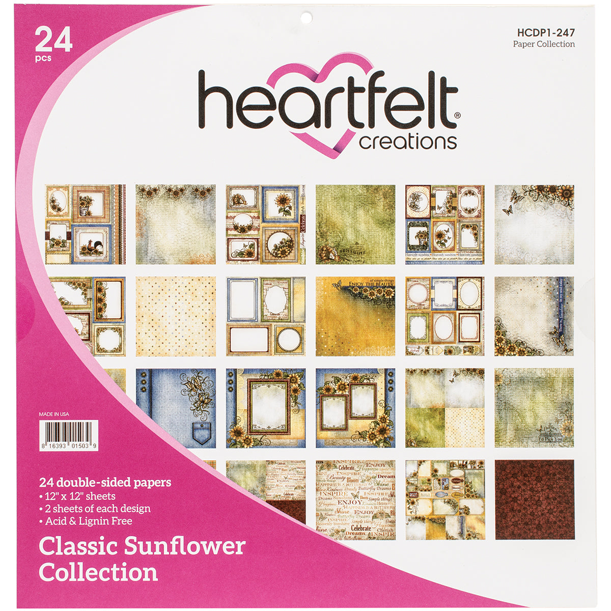 Heartfelt Creations Double-Sided Paper Pad 12"X12" 24/Pkg - Sunflower, 12 Designs/2 Each