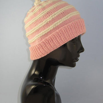 Stripe Topknot Beanie Hat