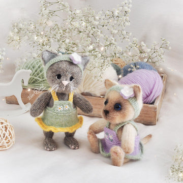 Knitting pattern for bunny and kitten outfit