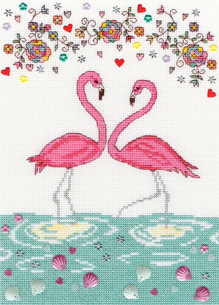 Bothy Threads Love Flamingo Cross Stitch Kit - 18cm x 26cm