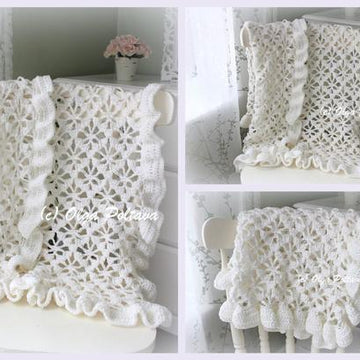 White Spider Lace Baby Blanket With Ruffled Trim