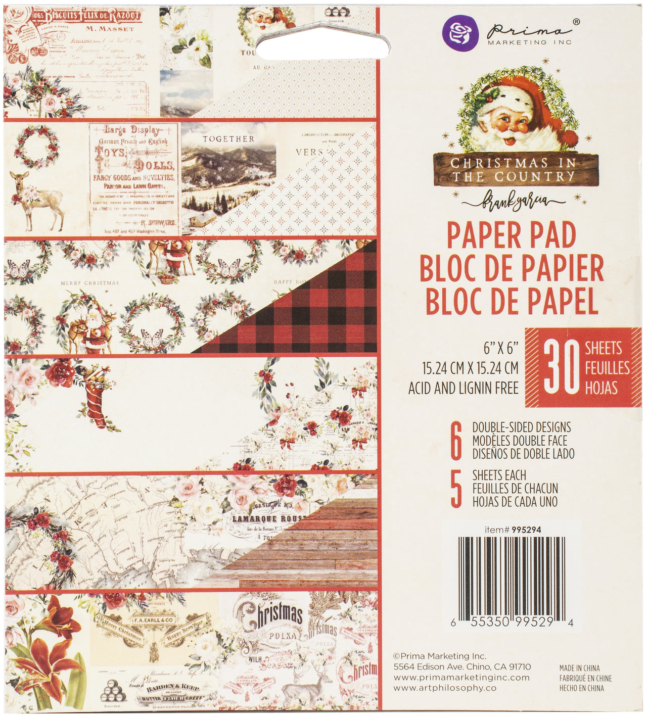 Prima Marketing Double-Sided Paper Pad 6"X6" 30/Pkg - Christmas In The Country, 6 Designs/5 Ea