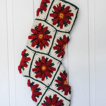 Poinsettia Granny Square Christmas Stocking