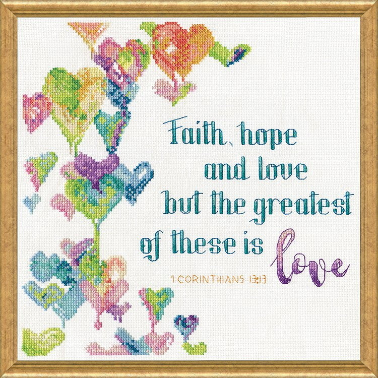 Design Works Faith, Hope & Love LoveCrafts Exclusive Cross Stitch Kit - 25cm x 25cm