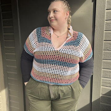 Polo Mesh Shirt Crochet Pattern (English)|Hood Mesh Crochet Top