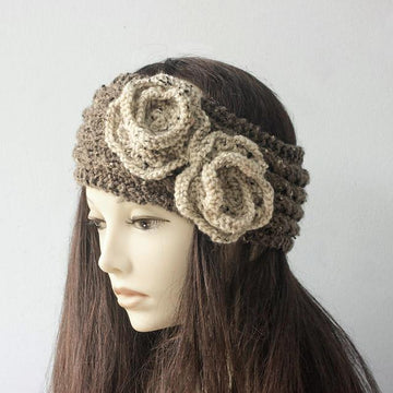 Mock Cable Flower Headband, Ear Warmers