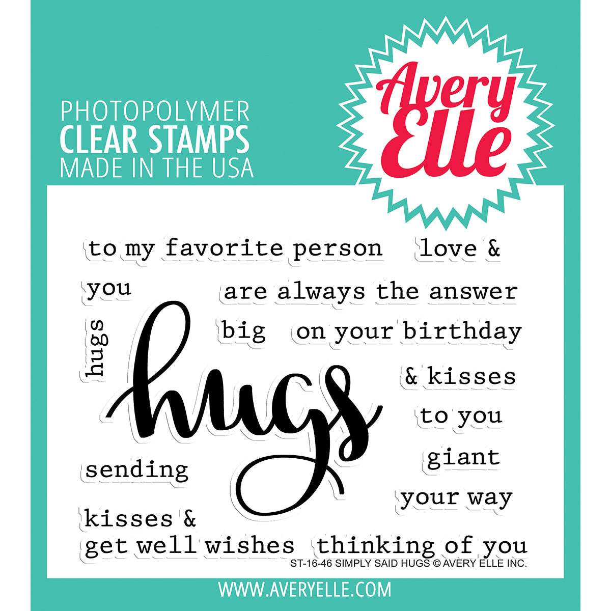 Avery Elle Clear Stamp Set 4"X3" - Simply Said Hugs