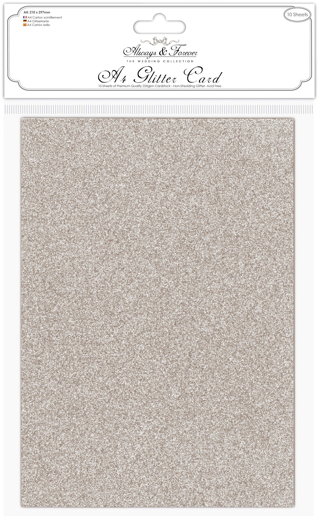 Craft Consortium Always & Forever A4 Glitter Cardstock 10/Pk - Champaign