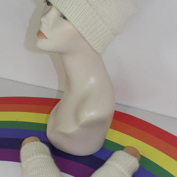 Adult & Teen Aran Ski Beanie & Short Finger Gloves