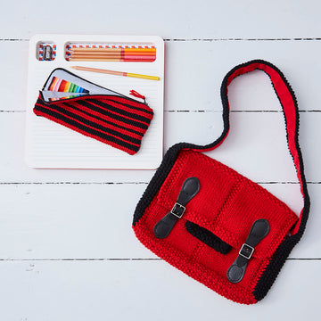 Bobby Satchel, Pencil Case & Hat - Accessories Knitting Pattern for Kids in Debbie Bliss Rialto DK - Downloadable PDF