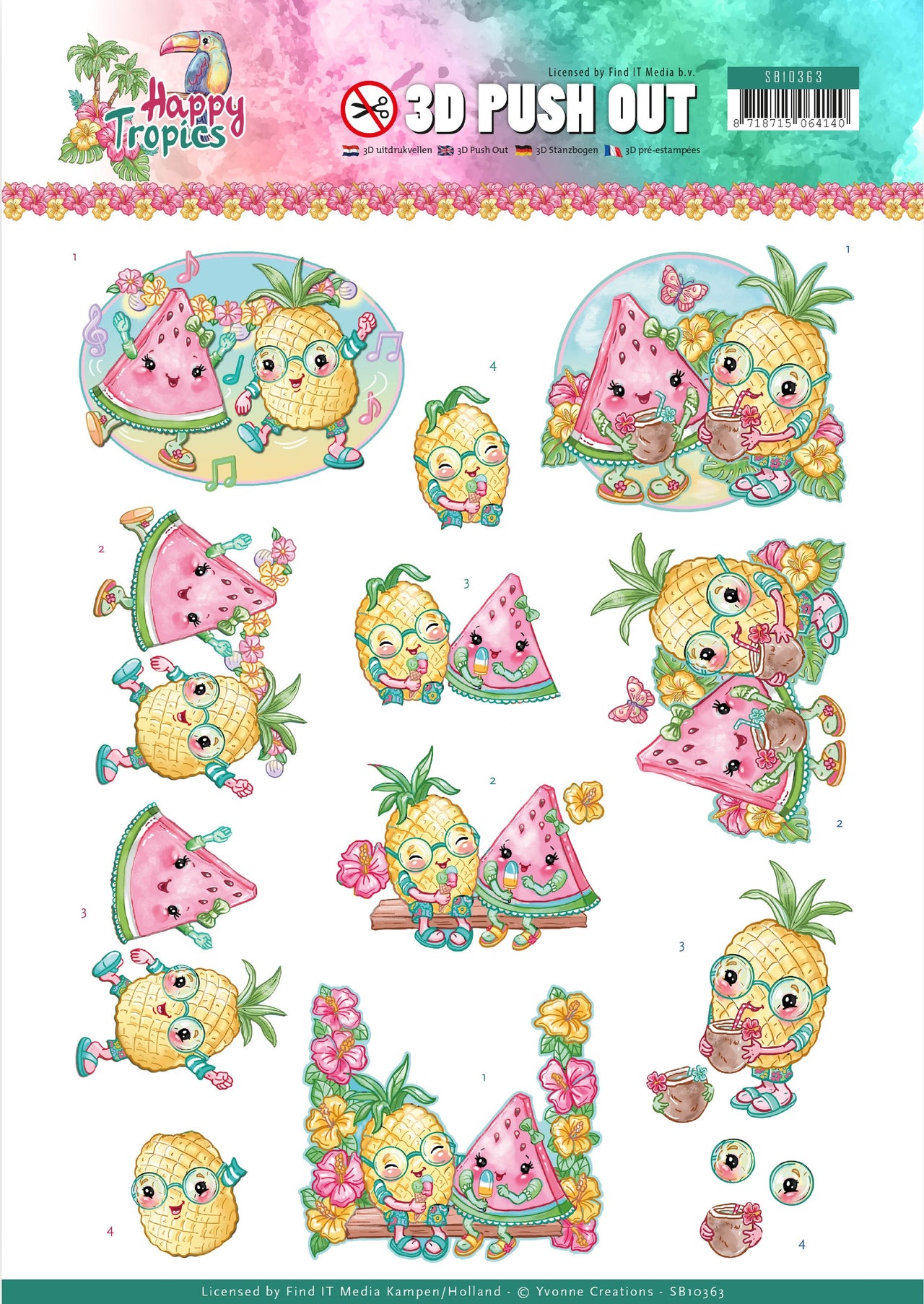 Find It Trading Yvonne Creations Punchout Sheet - Tropical Fruits, Happy Tropics