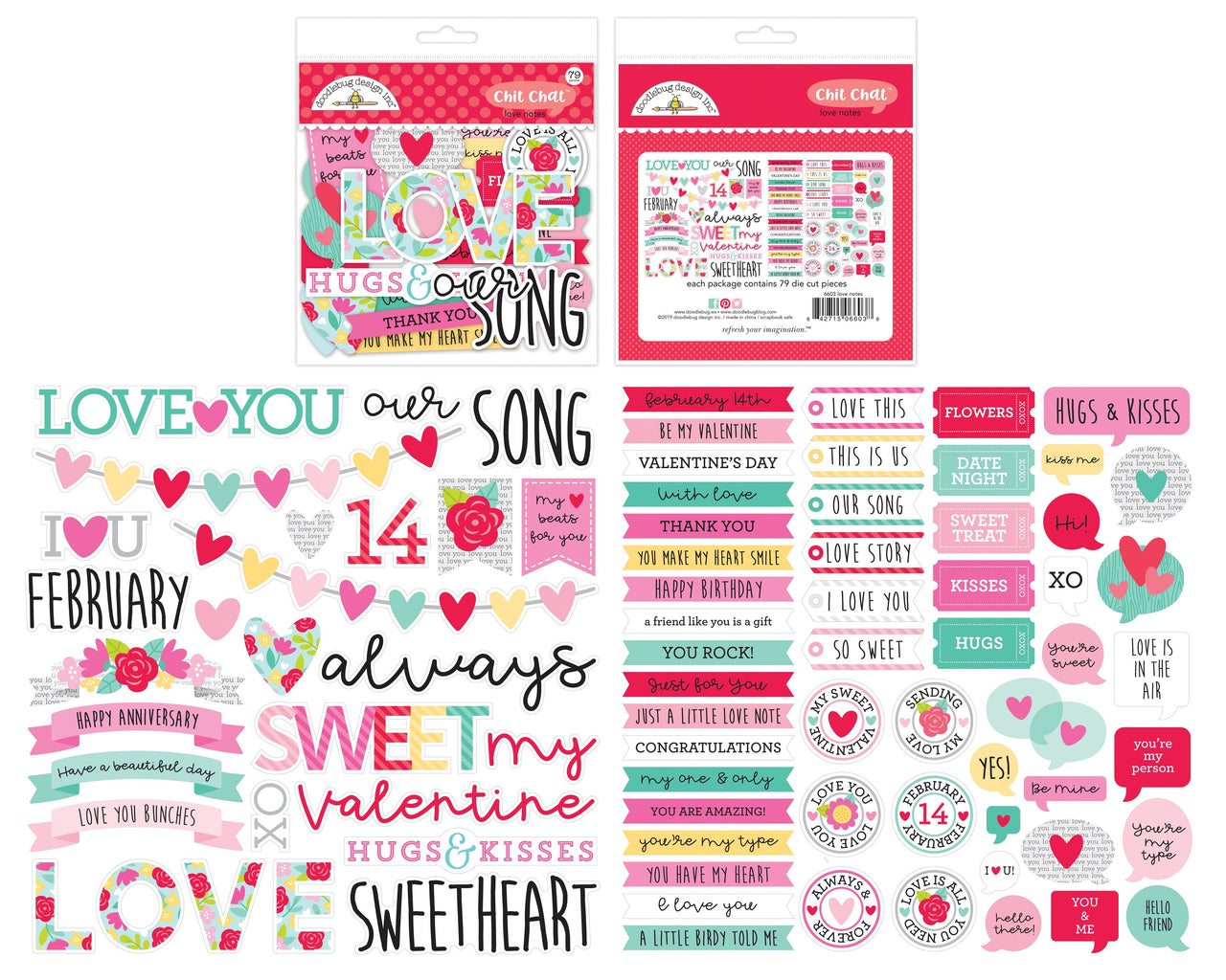 Doodlebug Odds & Ends Chit Chat Die-Cuts - Love Notes, 79/Pkg