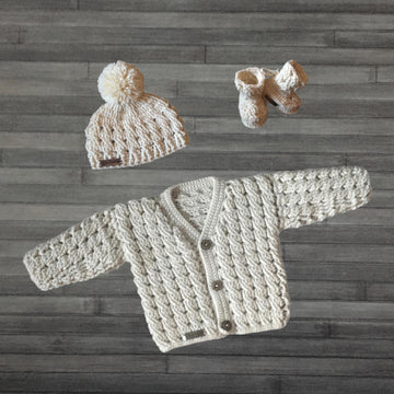 Caleb Baby Cardigan Hat and Booties Set