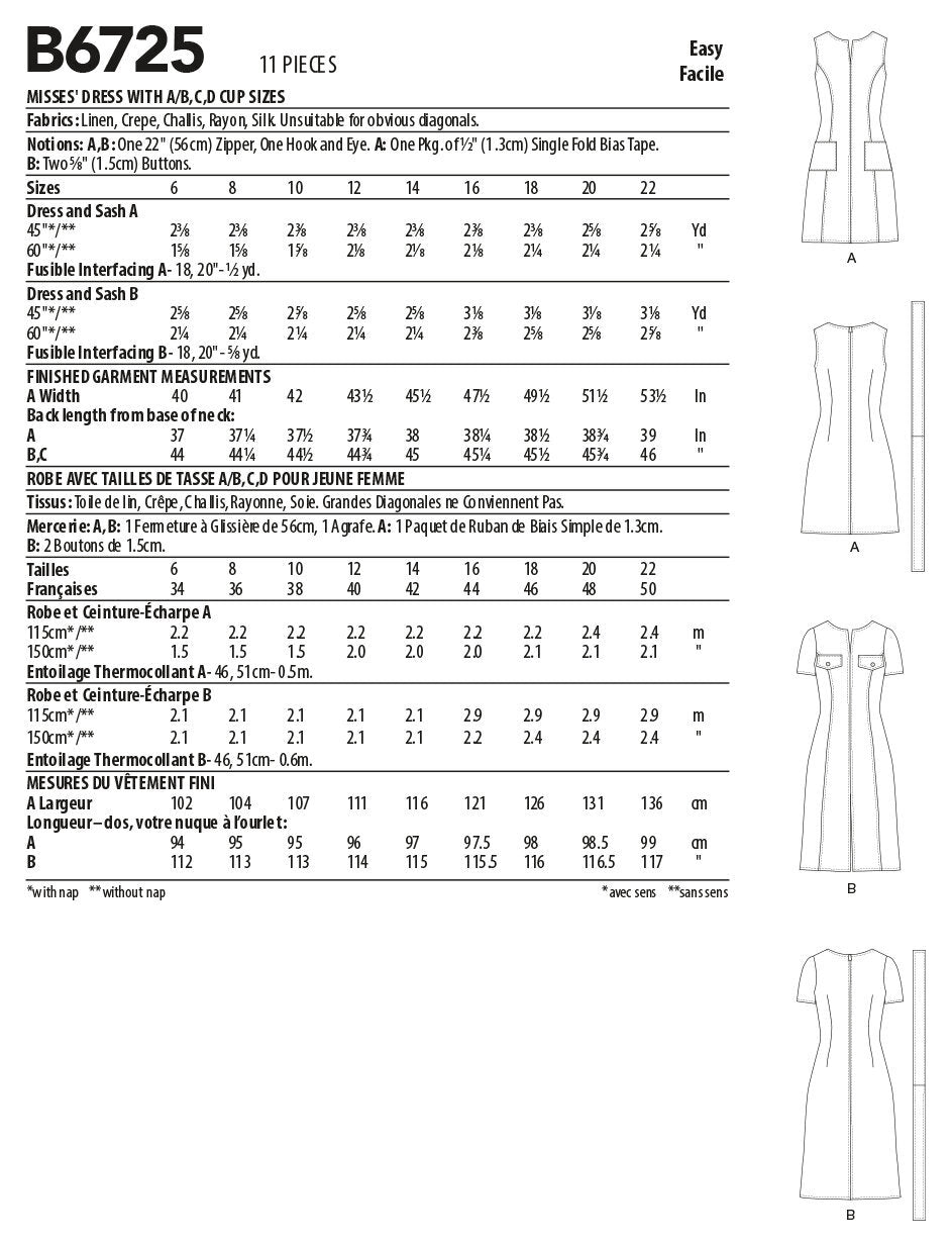 Butterick Misses' Dresses B6725 - Sewing Pattern