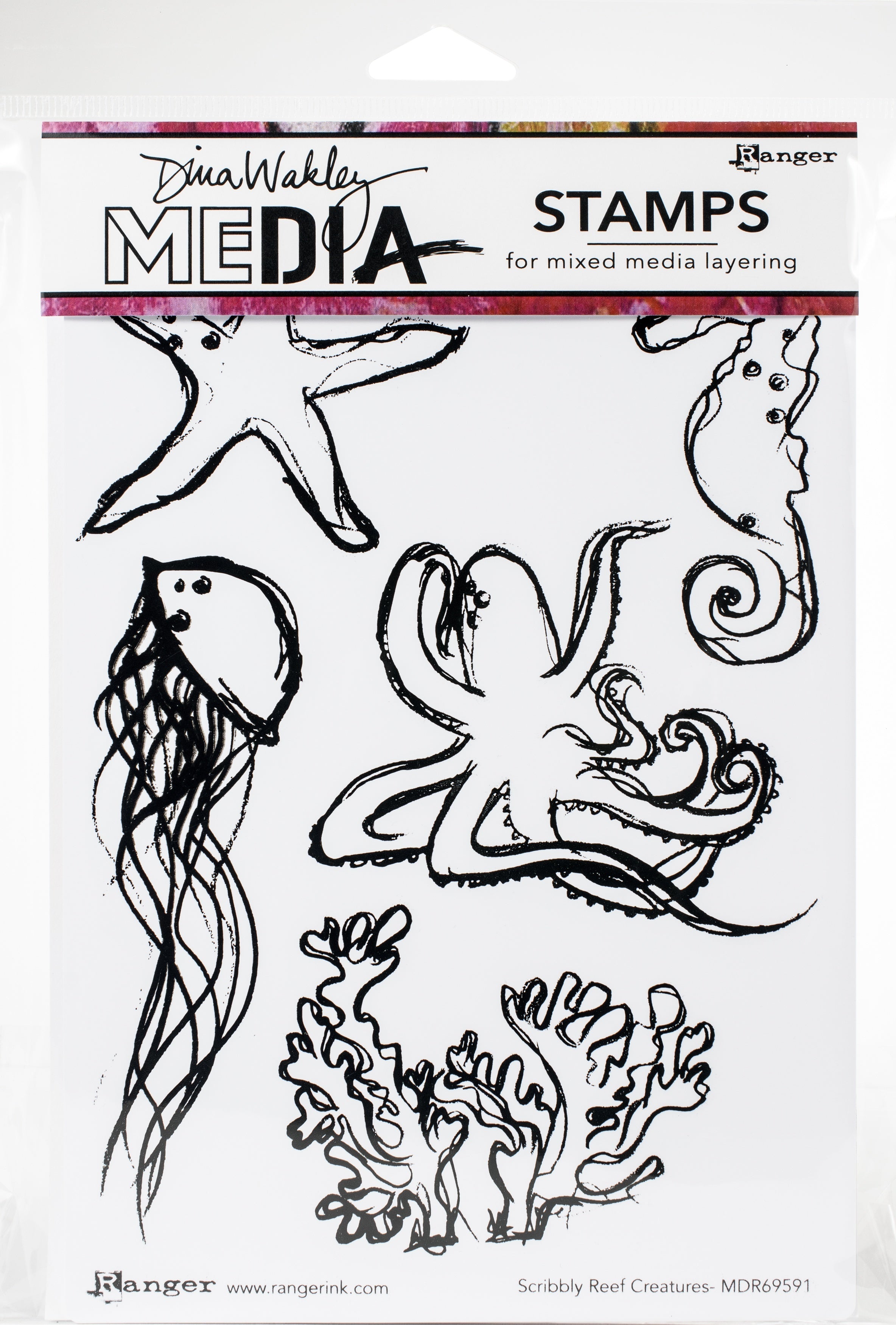 Ranger Dina Wakley Media Cling Stamps 6"X9" - Scribbly Reef Creatures