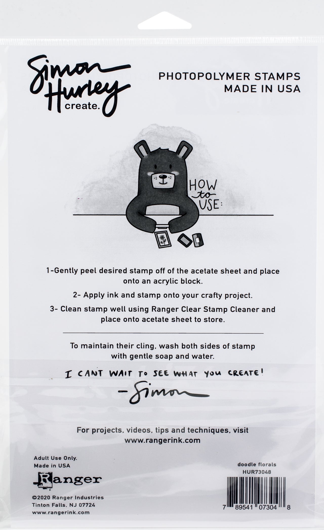 Ranger Simon Hurley create. Cling Stamps 6"X9" - Doodle Florals