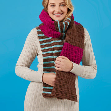 Spirited Striped Scarf - Free Crochet Pattern for Women in Paintbox Yarns 100% Wool Chunky Superwash by Paintbox Yarns
